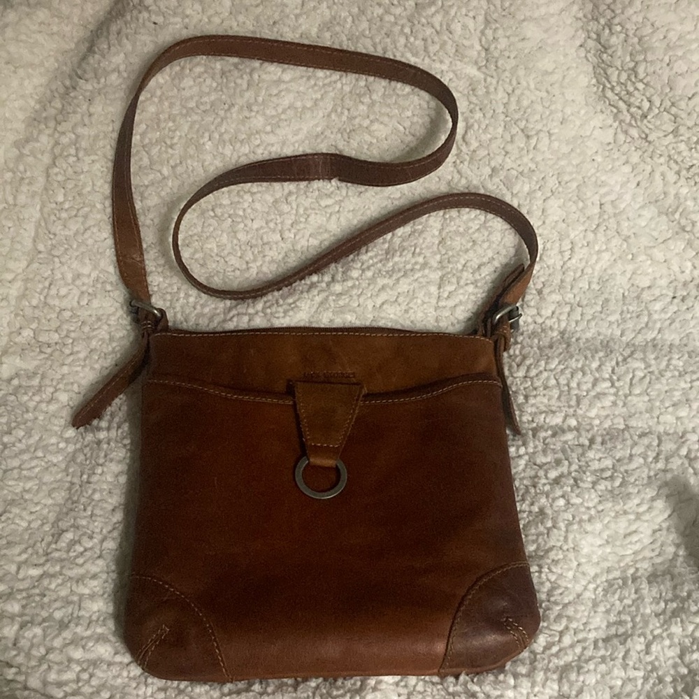 Jack Georges Voyager Brown Leather Crossbody Purse w/ Clinique Makeup Bag